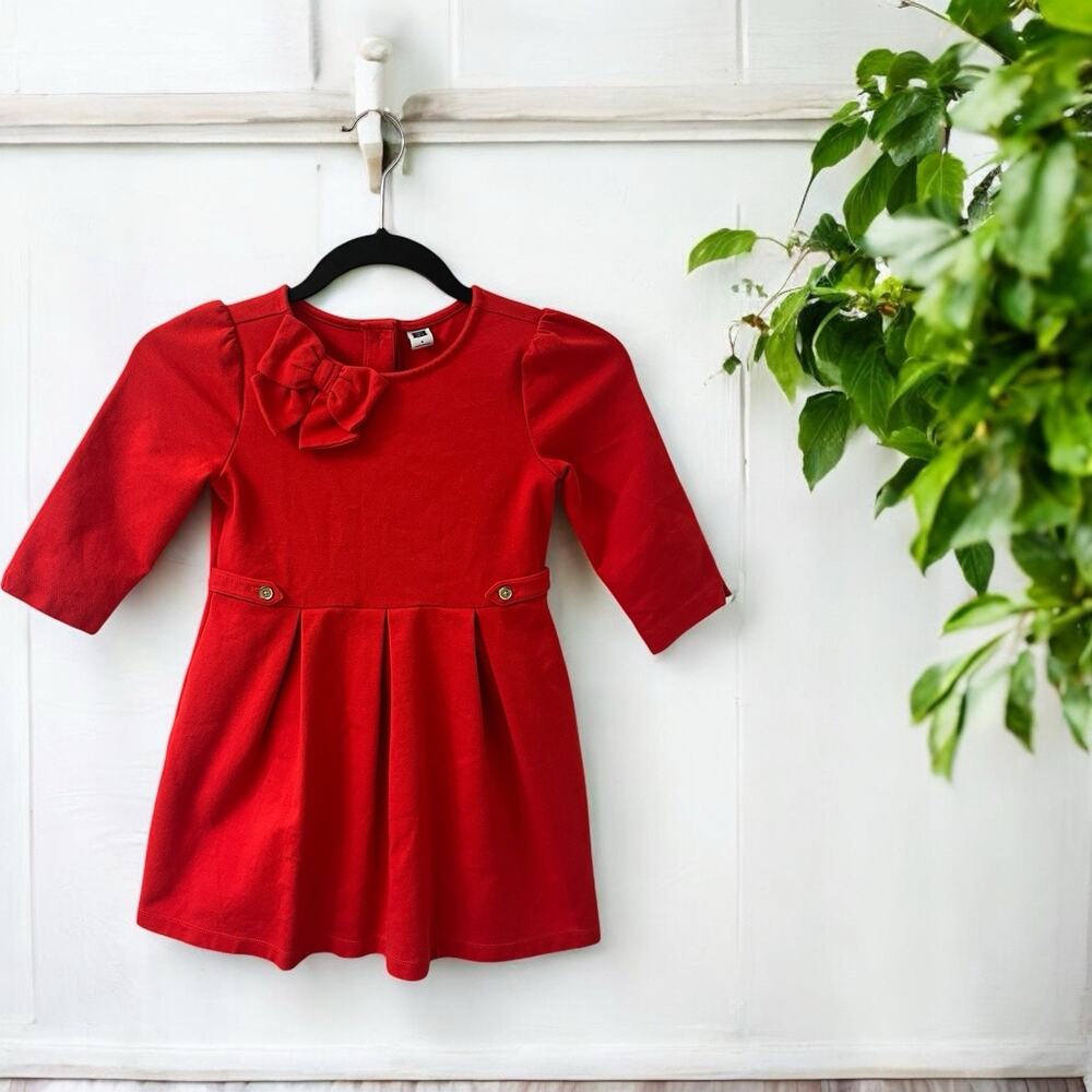 Janie and Jack Red Dress with‎ Bow Buttons Girls Size 6 Vintage Classic Holiday